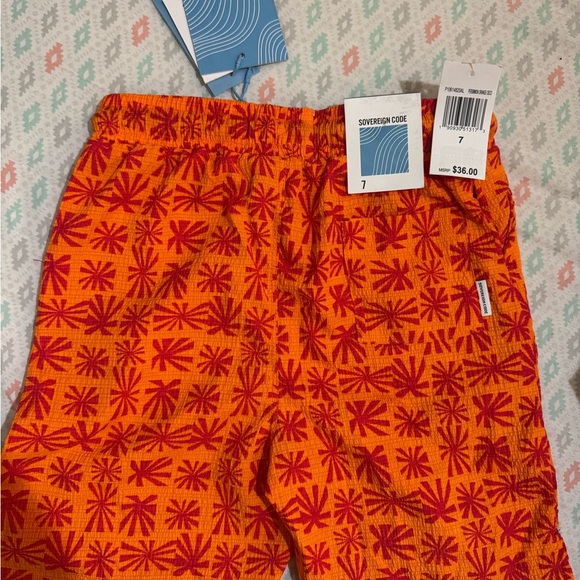 Orange & Red Patterned Swim Trunks - Picture 5 of 5